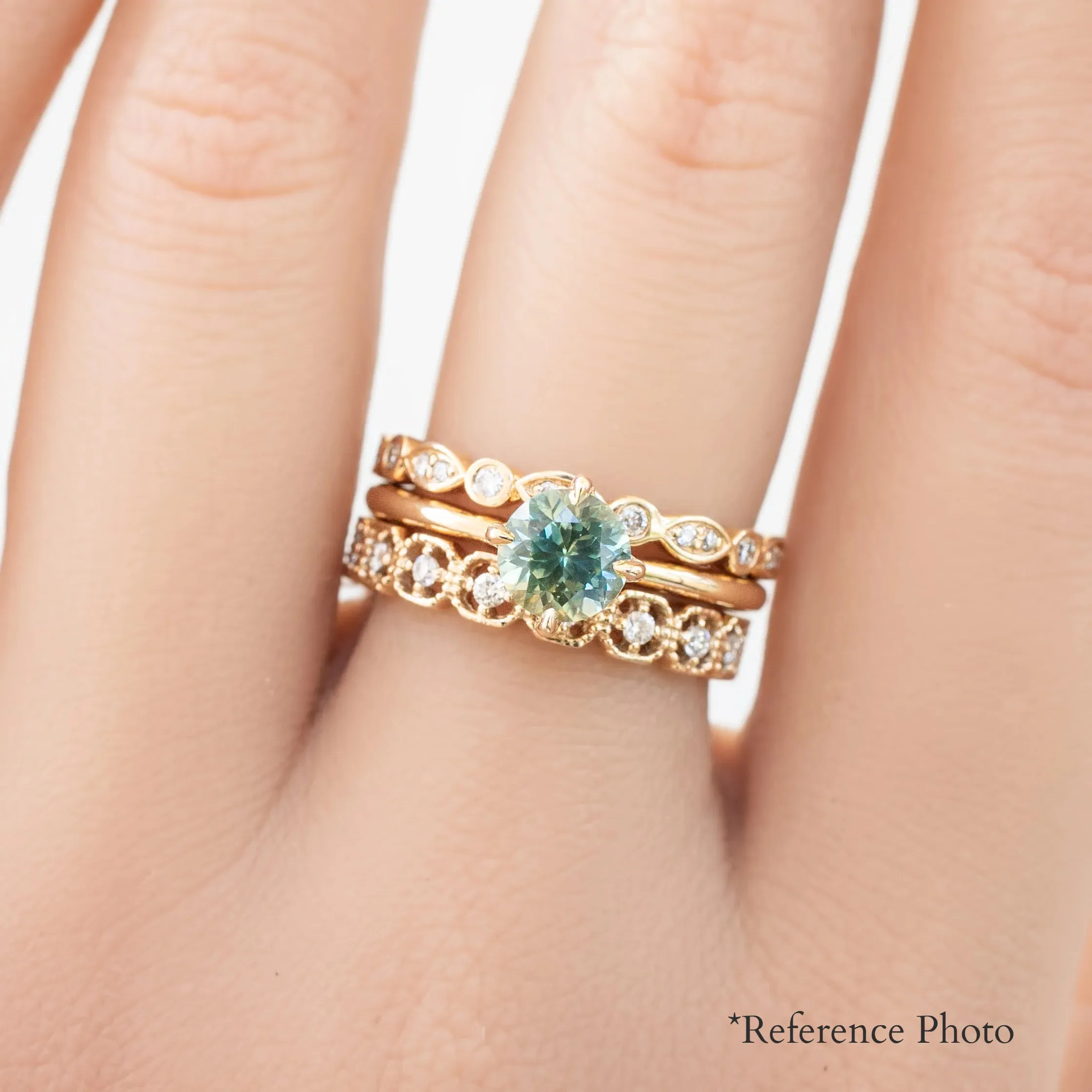 Alice Ring 0.85ct Parti Blue Green Round Montana Sapphire, 14K Yellow Gold (One of a kind)