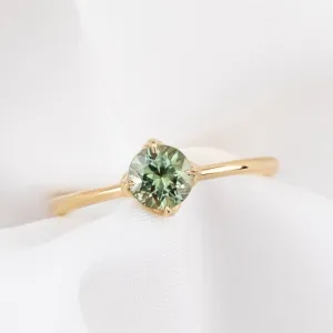 Alice Ring 0.85ct Parti Blue Green Round Montana Sapphire, 14K Yellow Gold (One of a kind)