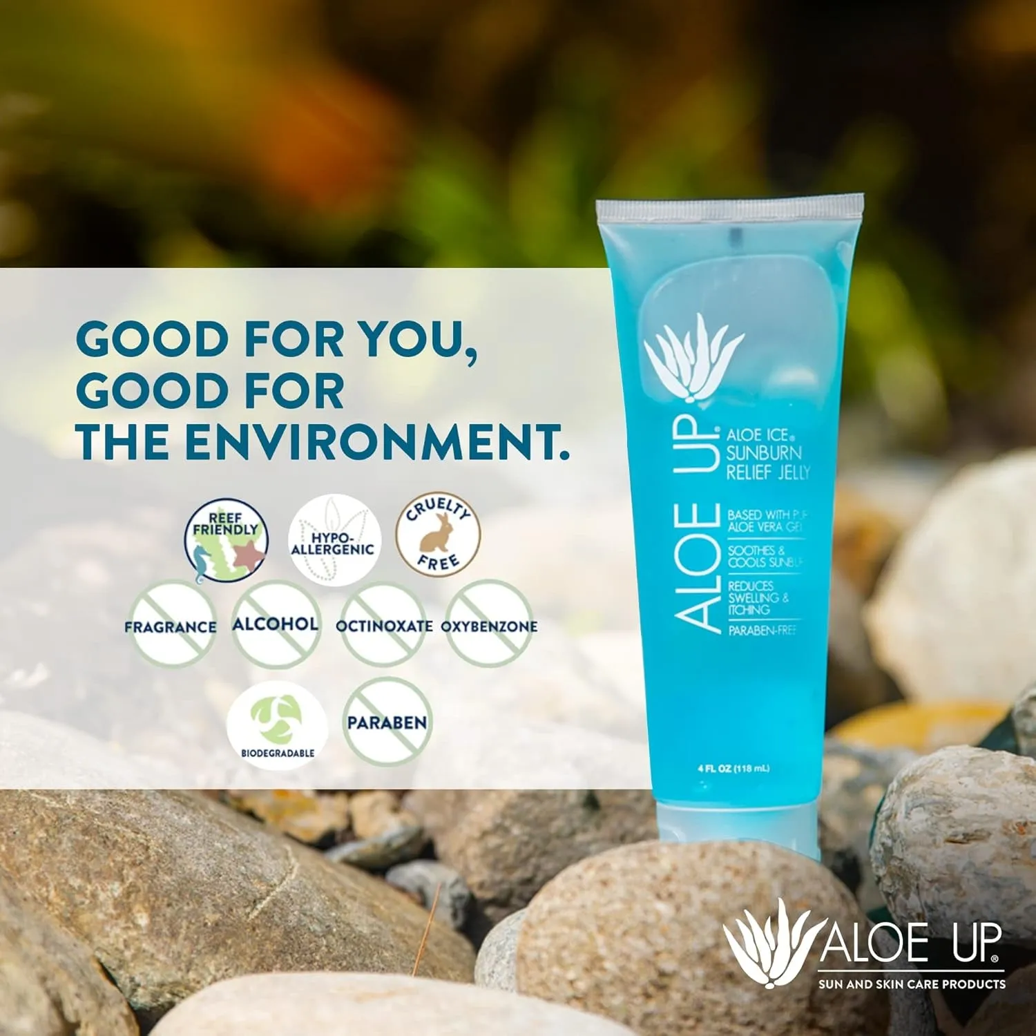 Aloe Ice Sunburn Relief Jelly - Face and Body Organic after Sun Gel - with 96.6% Pure Aloe Vera Gel - Reef Safe - Alcohol- and Fragrance-Free - 4 Oz