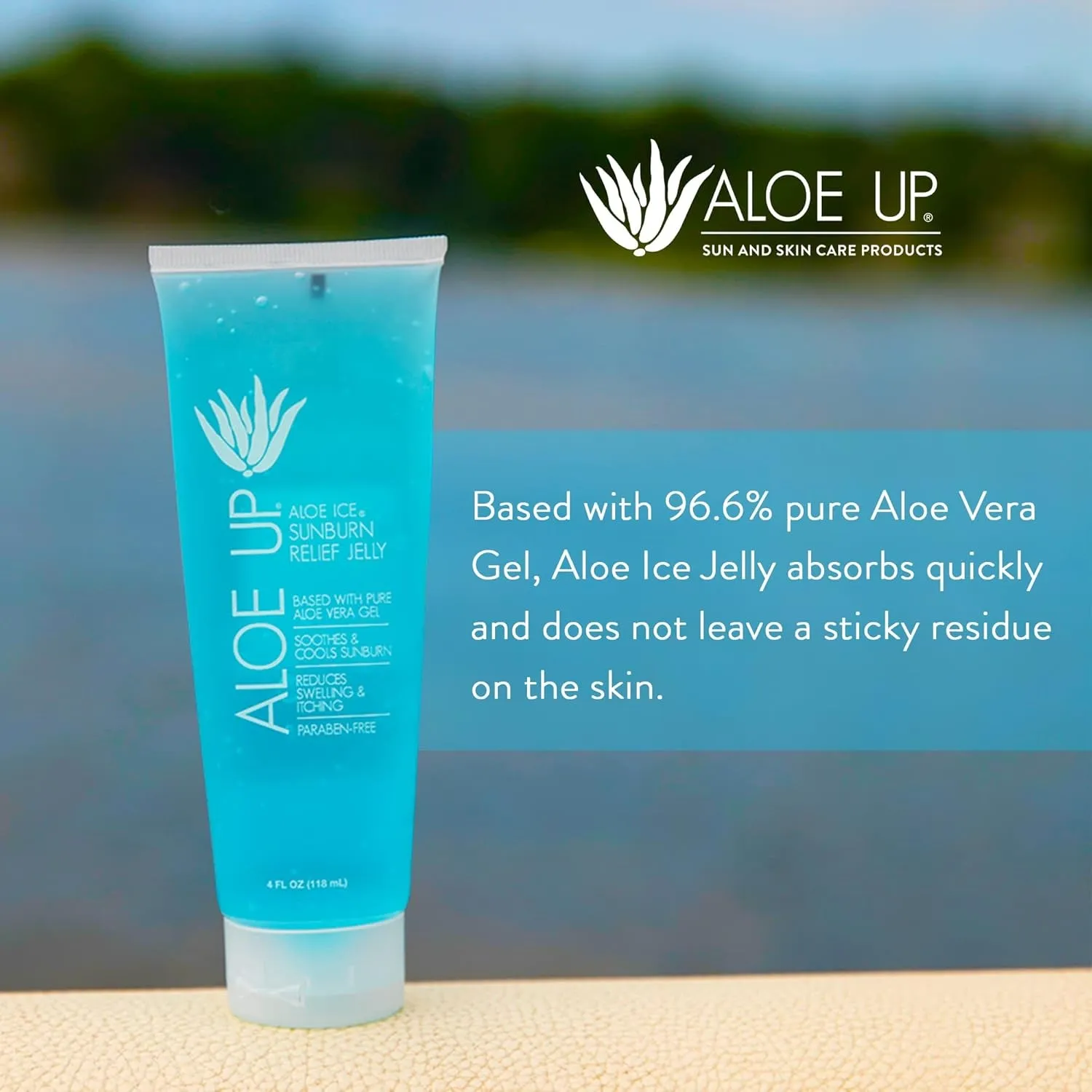 Aloe Ice Sunburn Relief Jelly - Face and Body Organic after Sun Gel - with 96.6% Pure Aloe Vera Gel - Reef Safe - Alcohol- and Fragrance-Free - 4 Oz