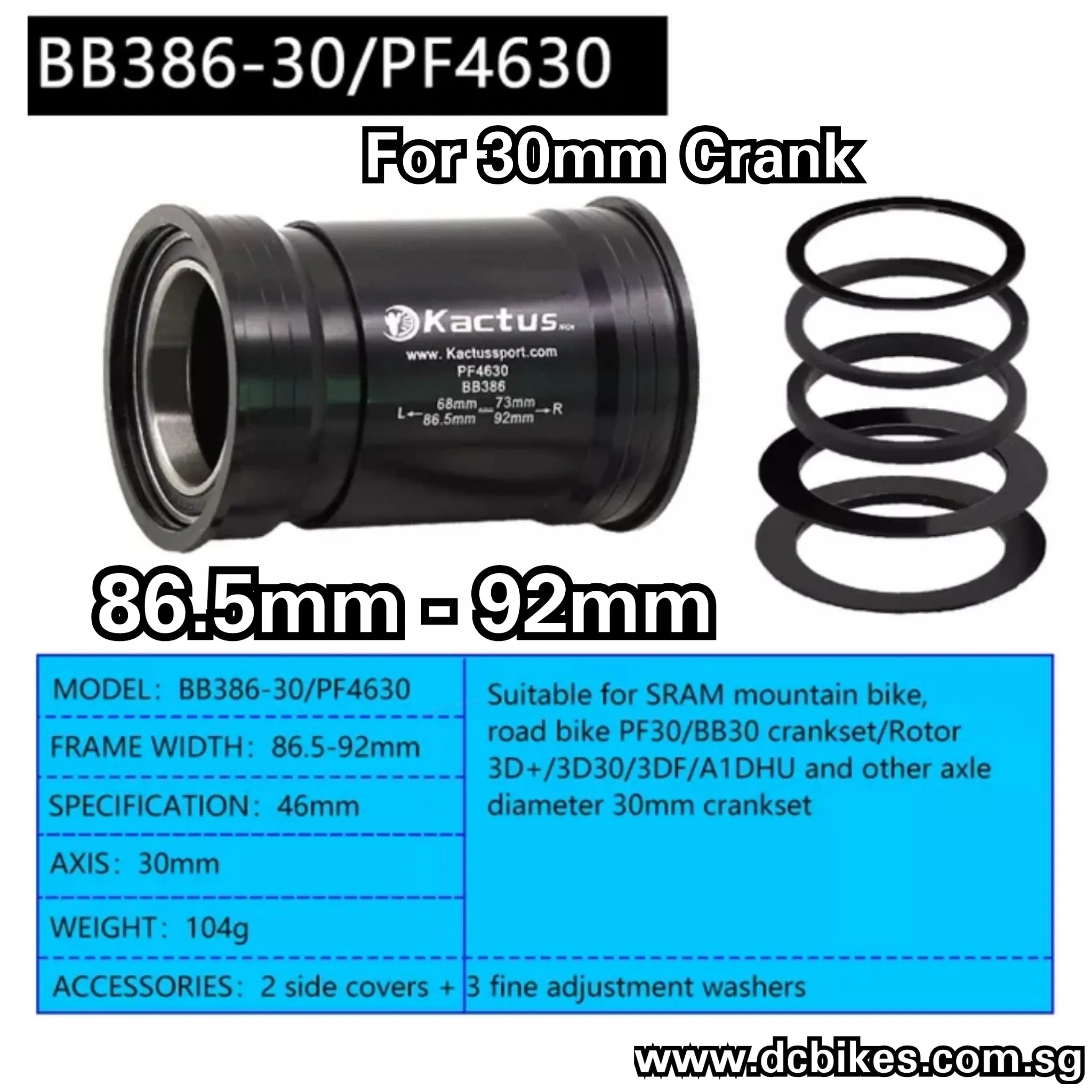 Aluminum PF30 BB386 30mm Series Press Fit Bottom Bracket BB