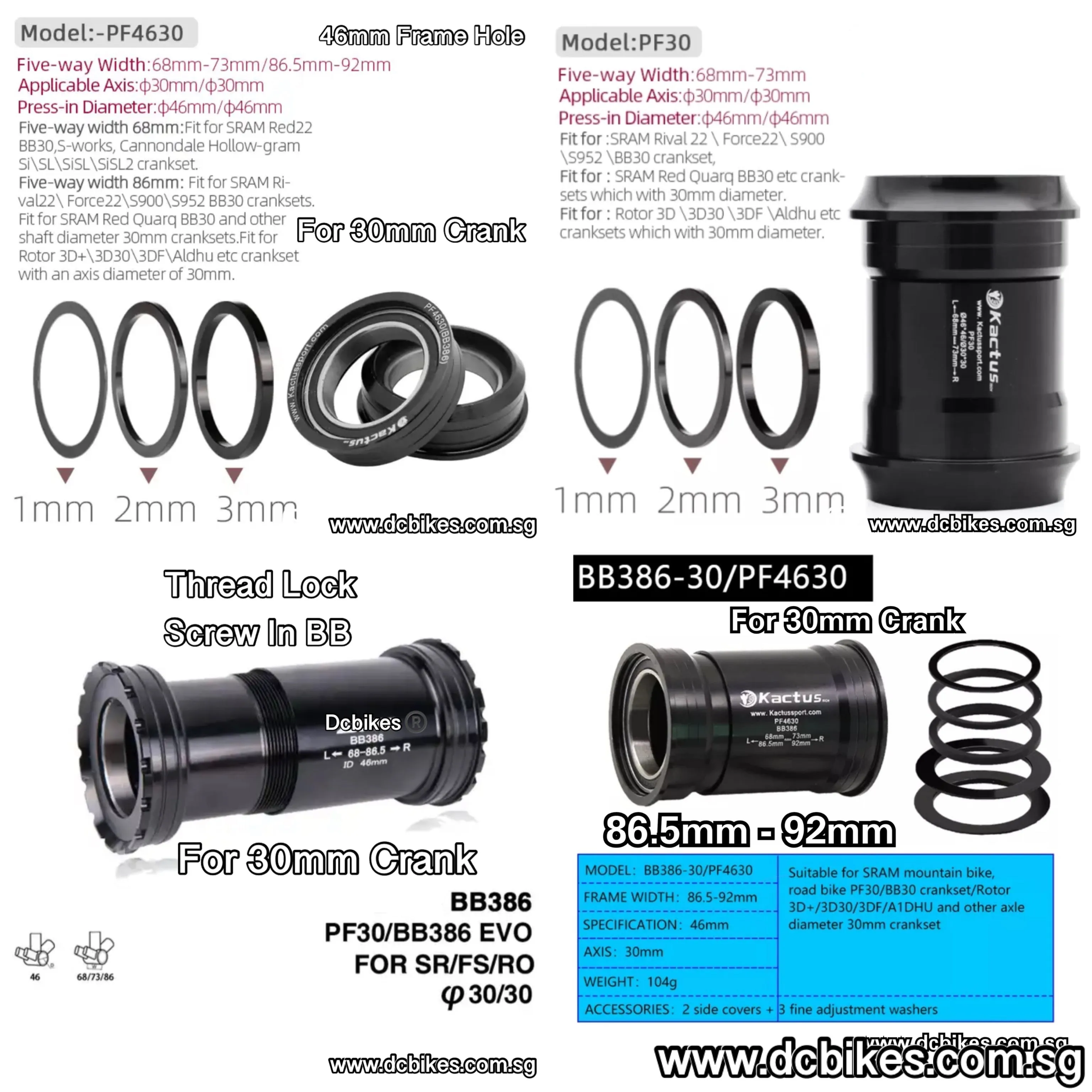 Aluminum PF30 BB386 30mm Series Press Fit Bottom Bracket BB