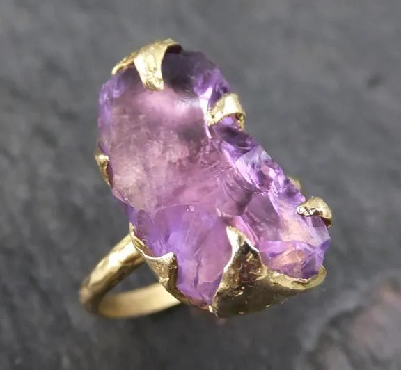 Amethyst Gold Ring Purple Gemstone Recycled 18k yellow Gold Gemstone One of a kind Birthstone Unique Cocktail Statement ring byAngeline 0124