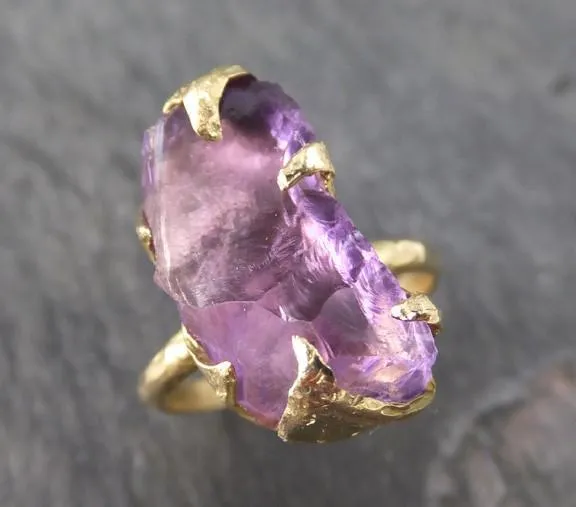 Amethyst Gold Ring Purple Gemstone Recycled 18k yellow Gold Gemstone One of a kind Birthstone Unique Cocktail Statement ring byAngeline 0124