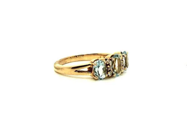 Aquamarine And Diamond 3 Stone Ring Ad No.0462