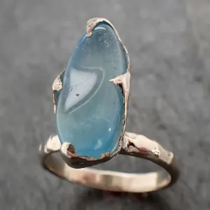 Aquamarine tumbled White 14k gold Solitaire gemstone ring 2819