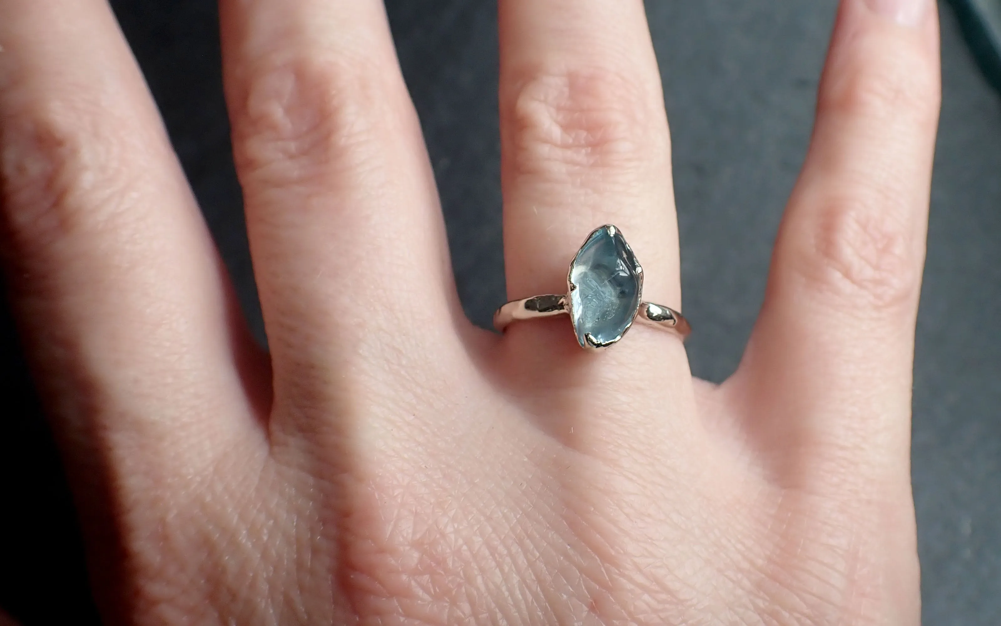 Aquamarine tumbled White 18k gold Solitaire gemstone ring 2775