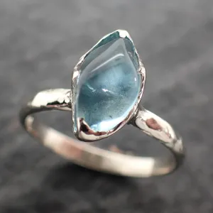 Aquamarine tumbled White 18k gold Solitaire gemstone ring 2775