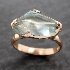 Aquamarine tumbled yellow 14k gold Solitaire gemstone ring 2689