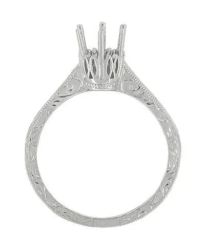 Art Deco 1/3 Carat Crown Filigree Scrolls Engagement Ring Setting in Platinum