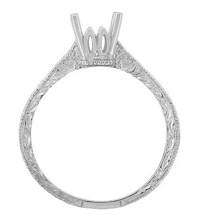 Art Deco 1/3 Carat Crown Scrolls Filigree Engagement Ring Setting in Palladium
