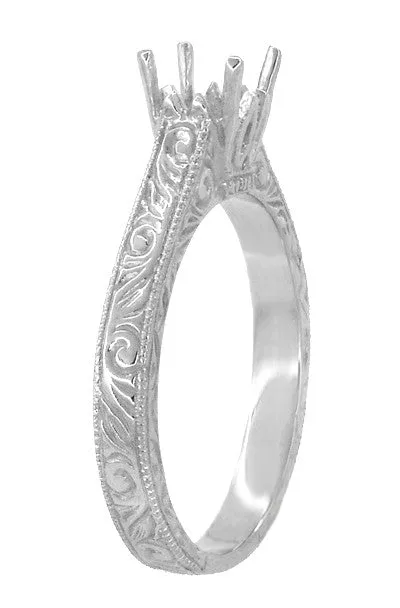 Art Deco 1/3 Carat Crown Scrolls Filigree Engagement Ring Setting in Palladium