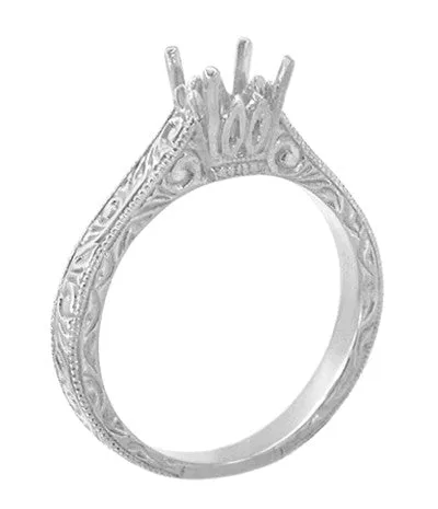 Art Deco 1/3 Carat Crown Scrolls Filigree Engagement Ring Setting in Palladium