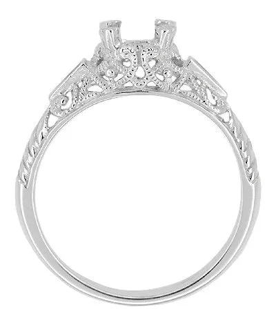 Art Deco 3/4 Carat Filigree Engagement Ring Setting in Platinum with Side Sapphires