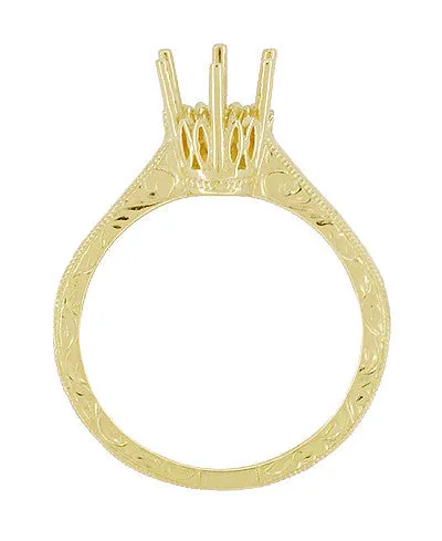 Art Deco Yellow Gold 1 Carat Crown Filigree Scrolls Engagement Ring Setting - 14K or 18K