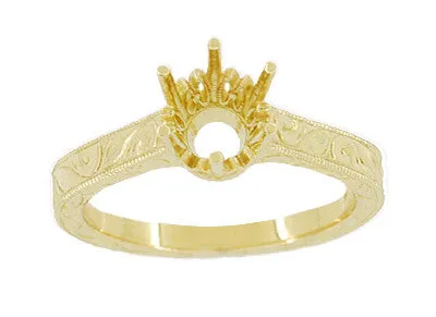 Art Deco Yellow Gold 1 Carat Crown Filigree Scrolls Engagement Ring Setting - 14K or 18K