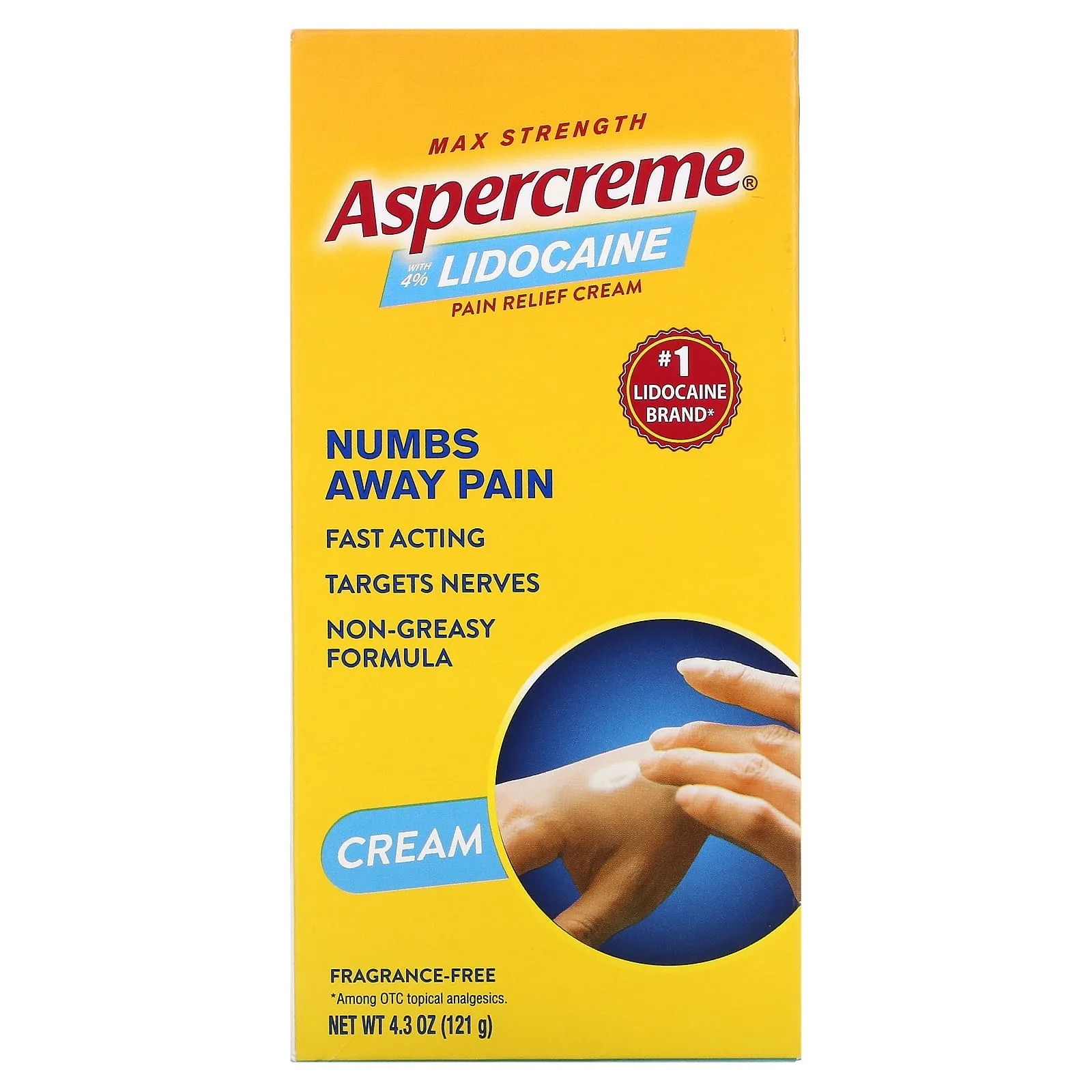 Aspercreme Pain Relief Cream with 4% Lidocaine Maximum Strength 4.3 Oz