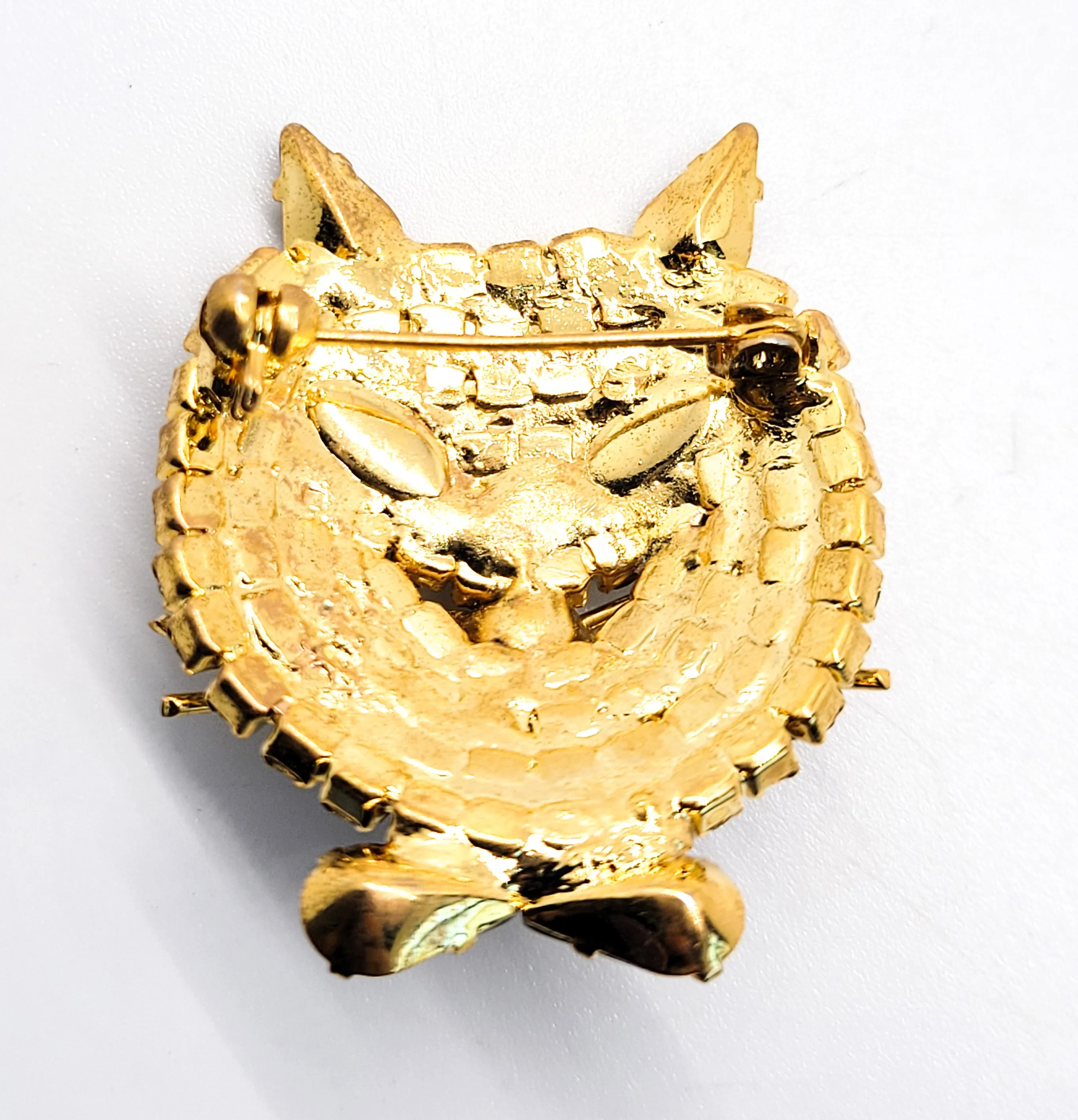 Attruia unsigned Black and white kitty cat head vintage rhinestone brooch