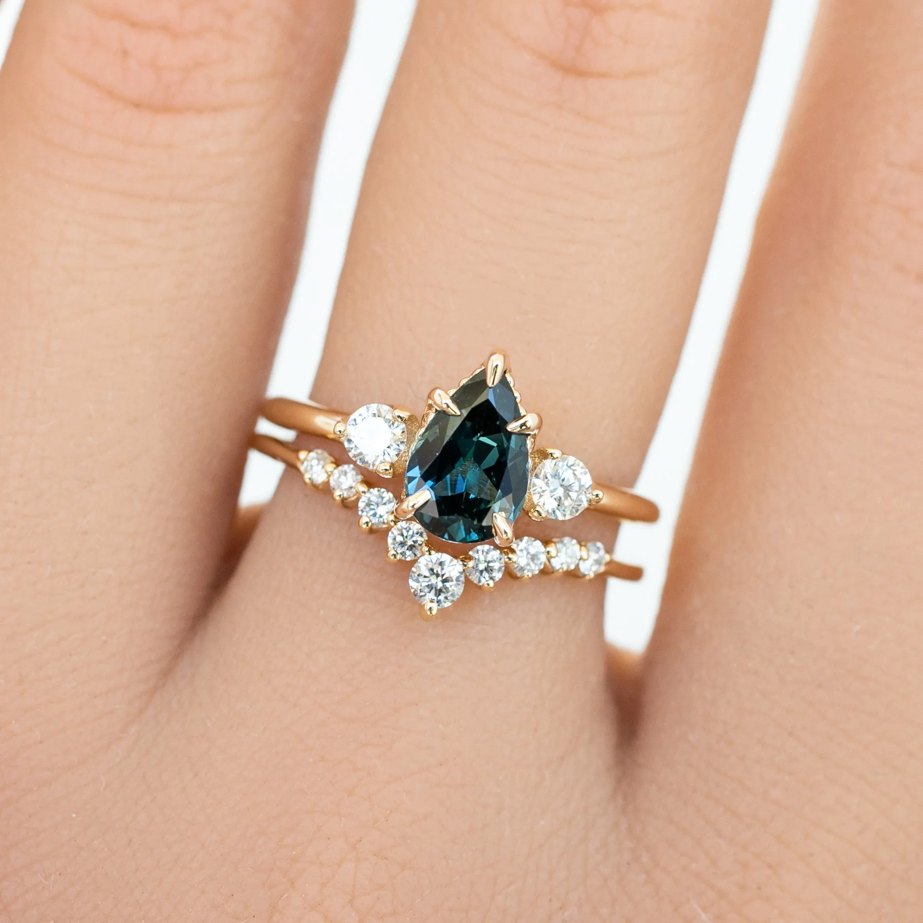 Ayana Ring, 1.09ct Teal Blue Pear Queensland Sapphire