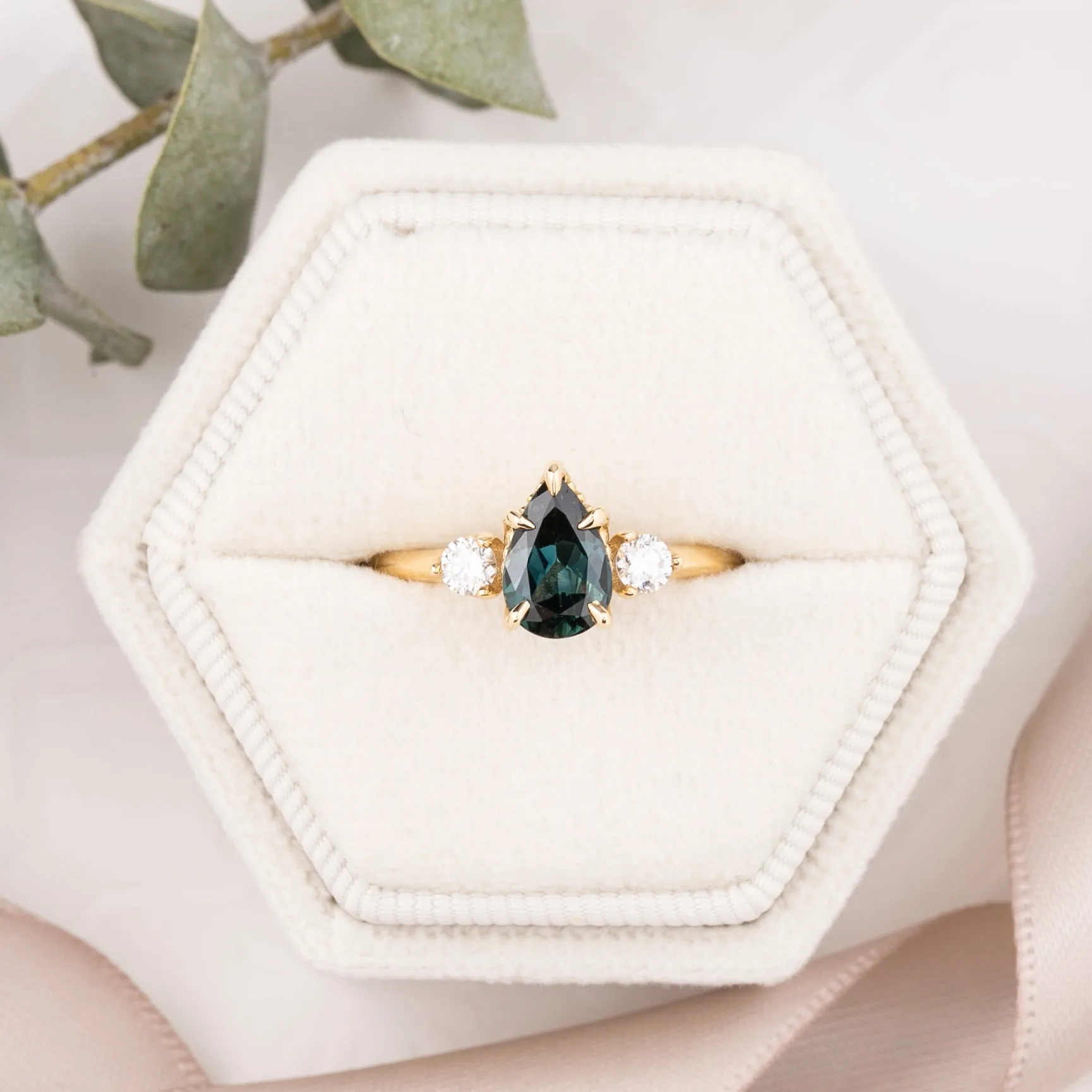 Ayana Ring, 1.09ct Teal Blue Pear Queensland Sapphire