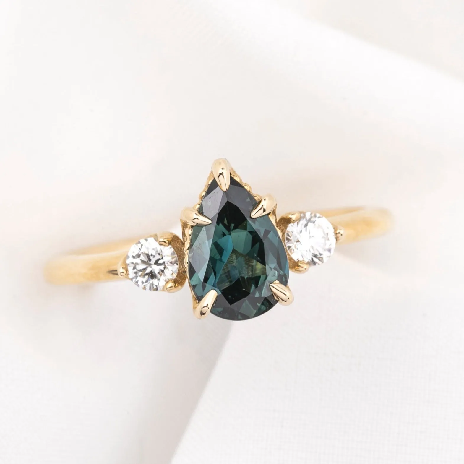 Ayana Ring, 1.09ct Teal Blue Pear Queensland Sapphire