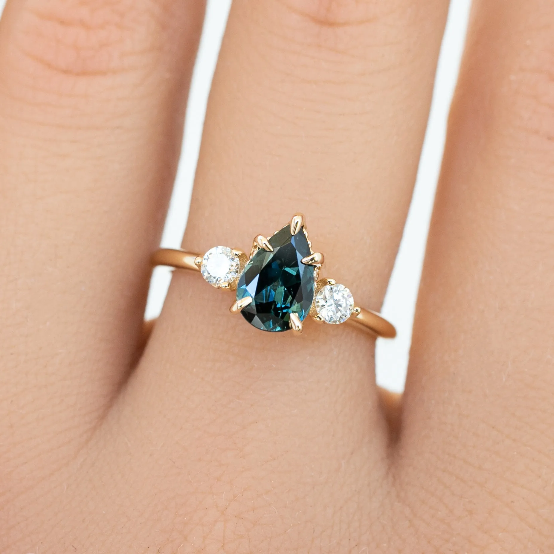 Ayana Ring, 1.09ct Teal Blue Pear Queensland Sapphire