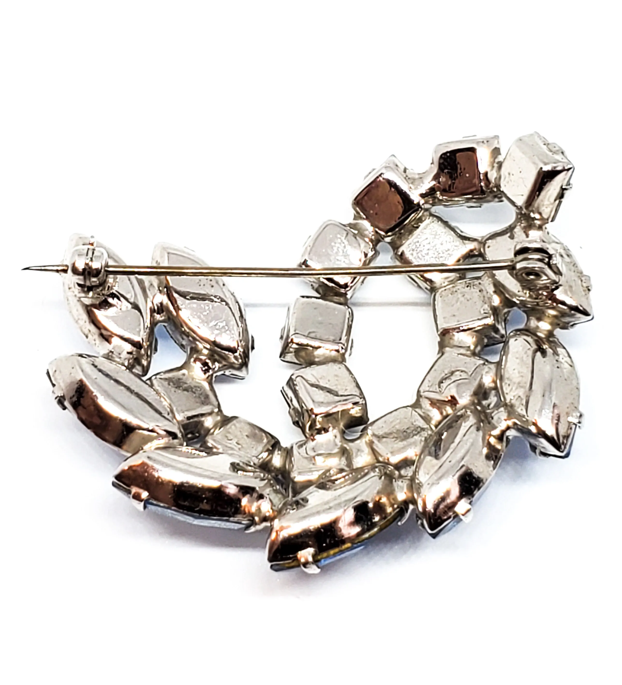 Baby blue Princess cut vintage rhinestone cluster brooch mid century