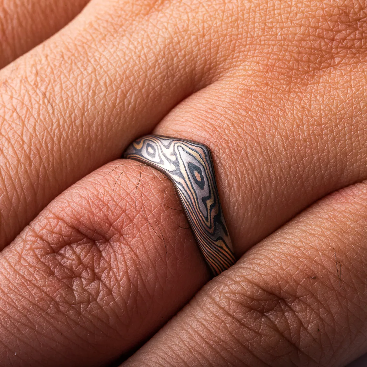 Band and Contoured Ring Set in Twist Pattern and Firestorm Palette