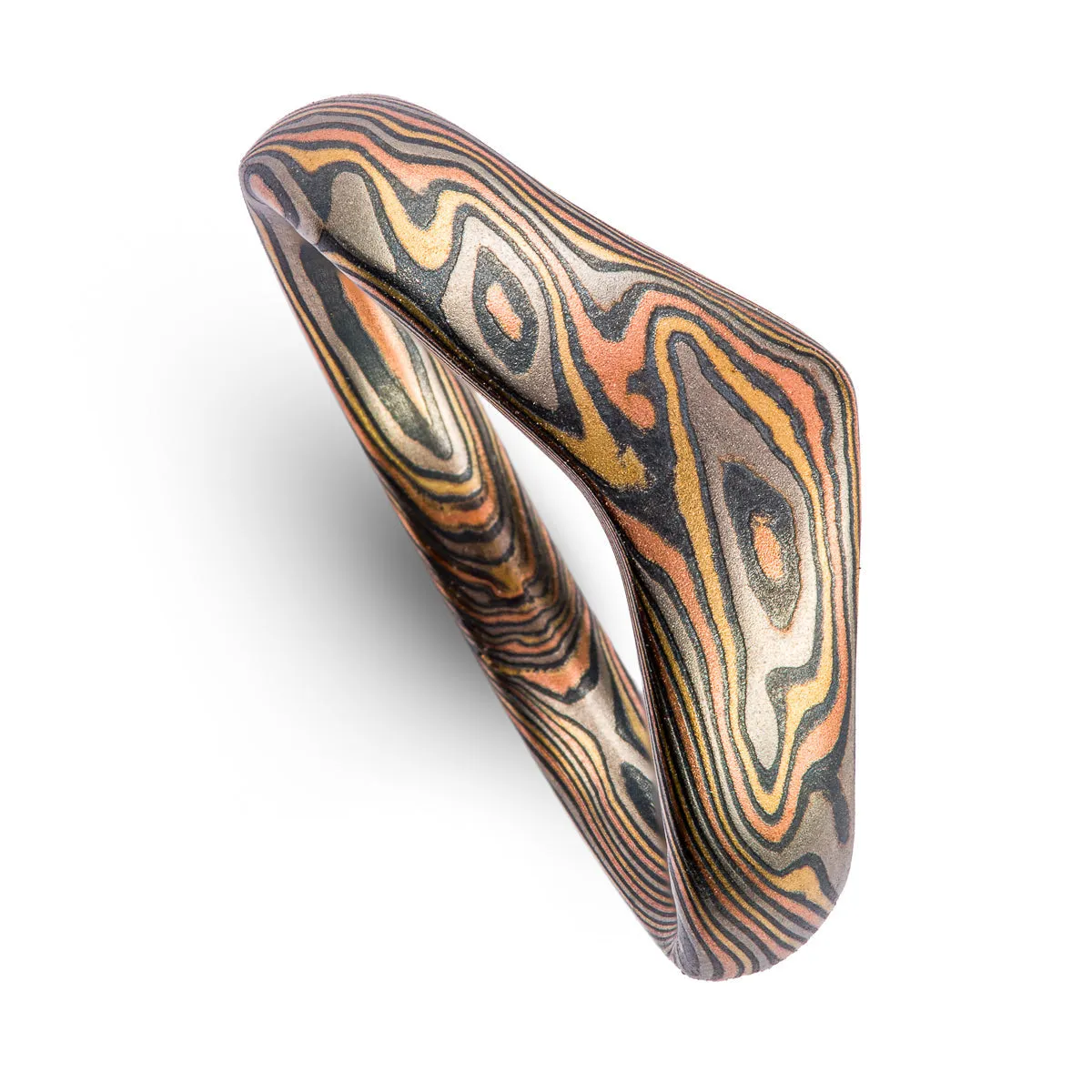 Band and Contoured Ring Set in Twist Pattern and Firestorm Palette