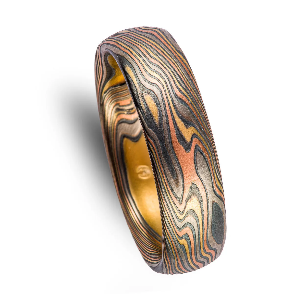 Band and Contoured Ring Set in Twist Pattern and Firestorm Palette