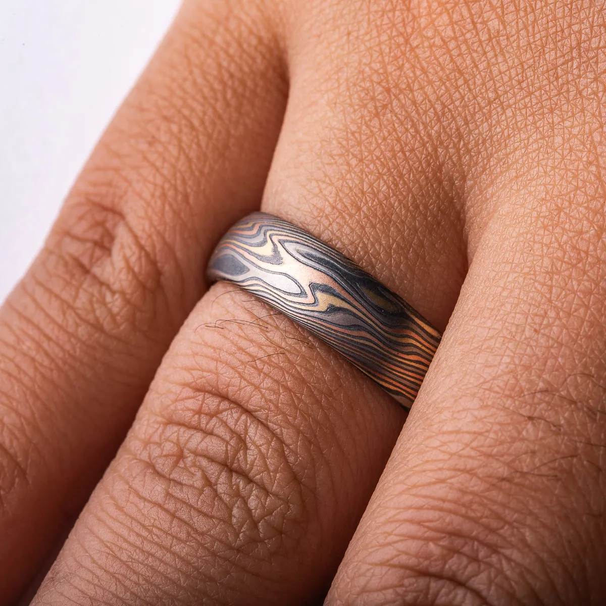 Band and Contoured Ring Set in Twist Pattern and Firestorm Palette
