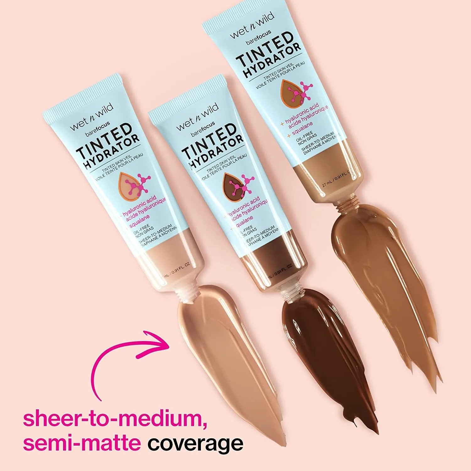 Bare Focus Tinted Hydrator Matte Finish, Light Medium, Oil-Free, Moisturizing Makeup | Hyaluronic Acid | Sheer to Medium Coverage