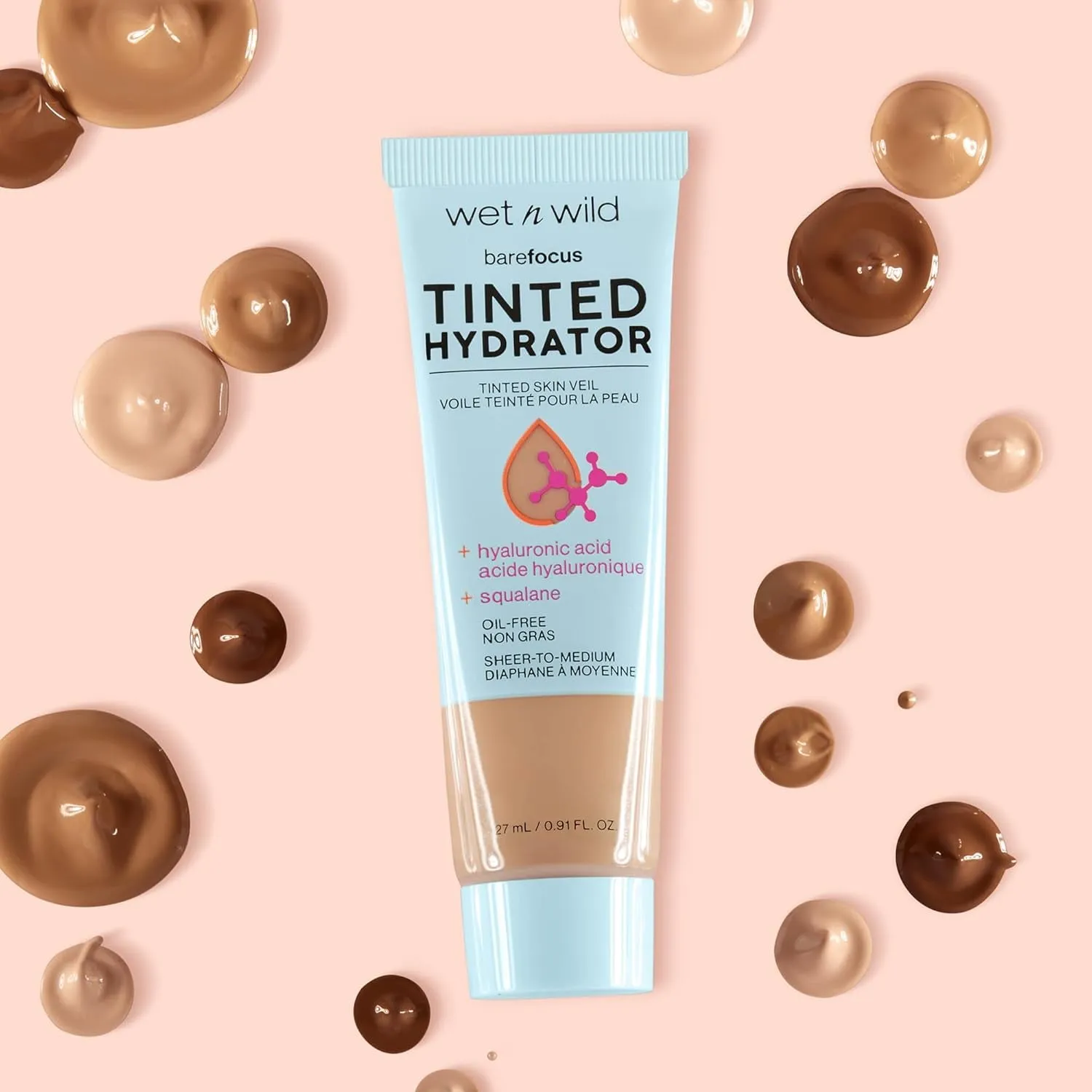 Bare Focus Tinted Hydrator Matte Finish, Light Medium, Oil-Free, Moisturizing Makeup | Hyaluronic Acid | Sheer to Medium Coverage