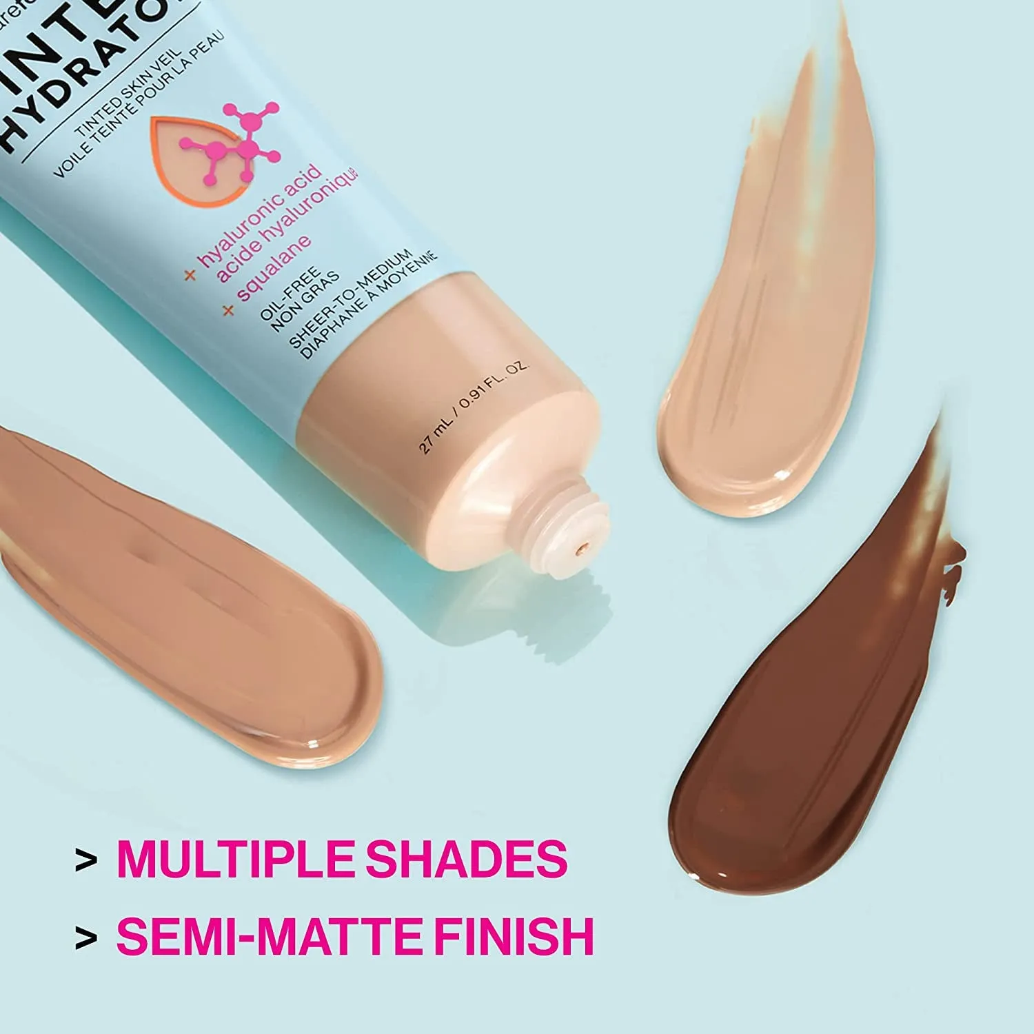 Bare Focus Tinted Hydrator Matte Finish, Light Medium, Oil-Free, Moisturizing Makeup | Hyaluronic Acid | Sheer to Medium Coverage