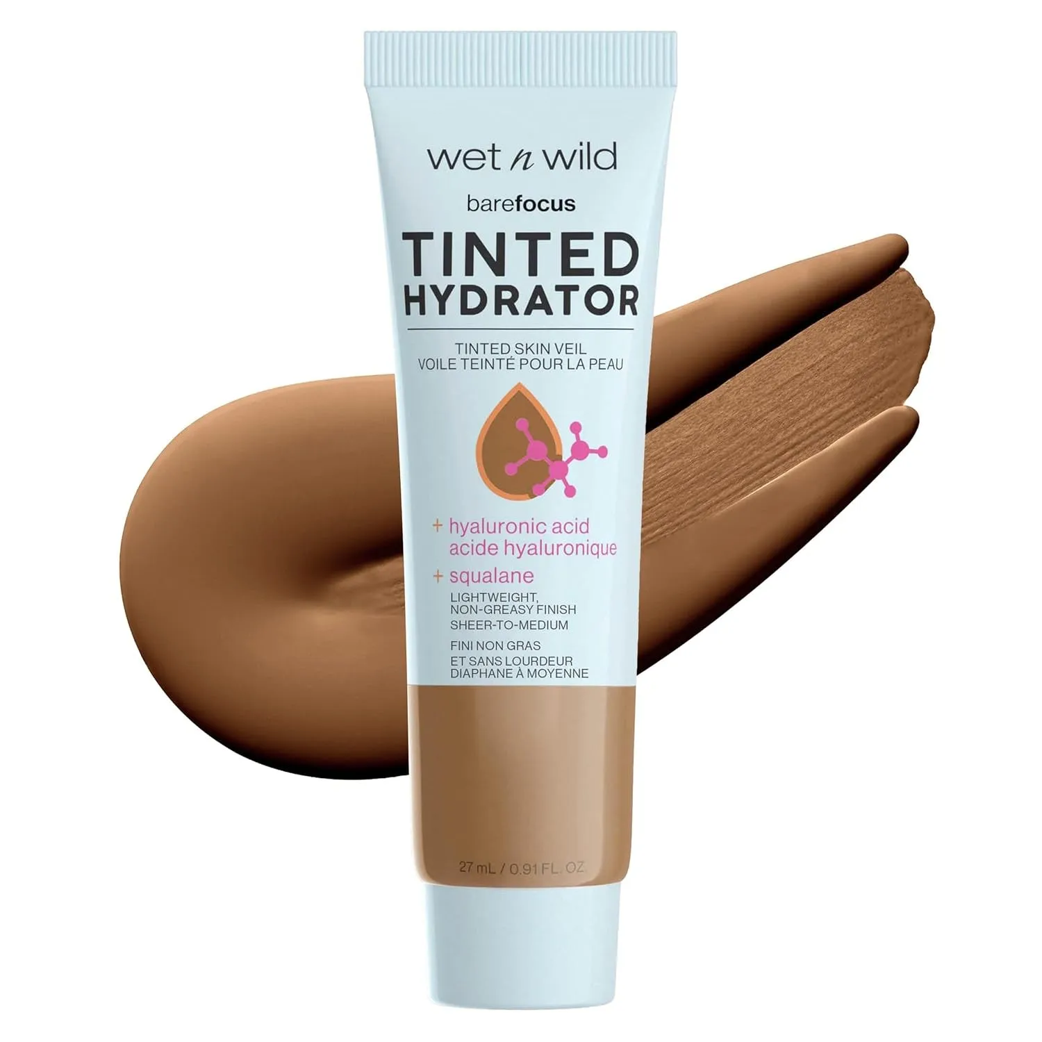Bare Focus Tinted Hydrator Matte Finish, Light Medium, Oil-Free, Moisturizing Makeup | Hyaluronic Acid | Sheer to Medium Coverage