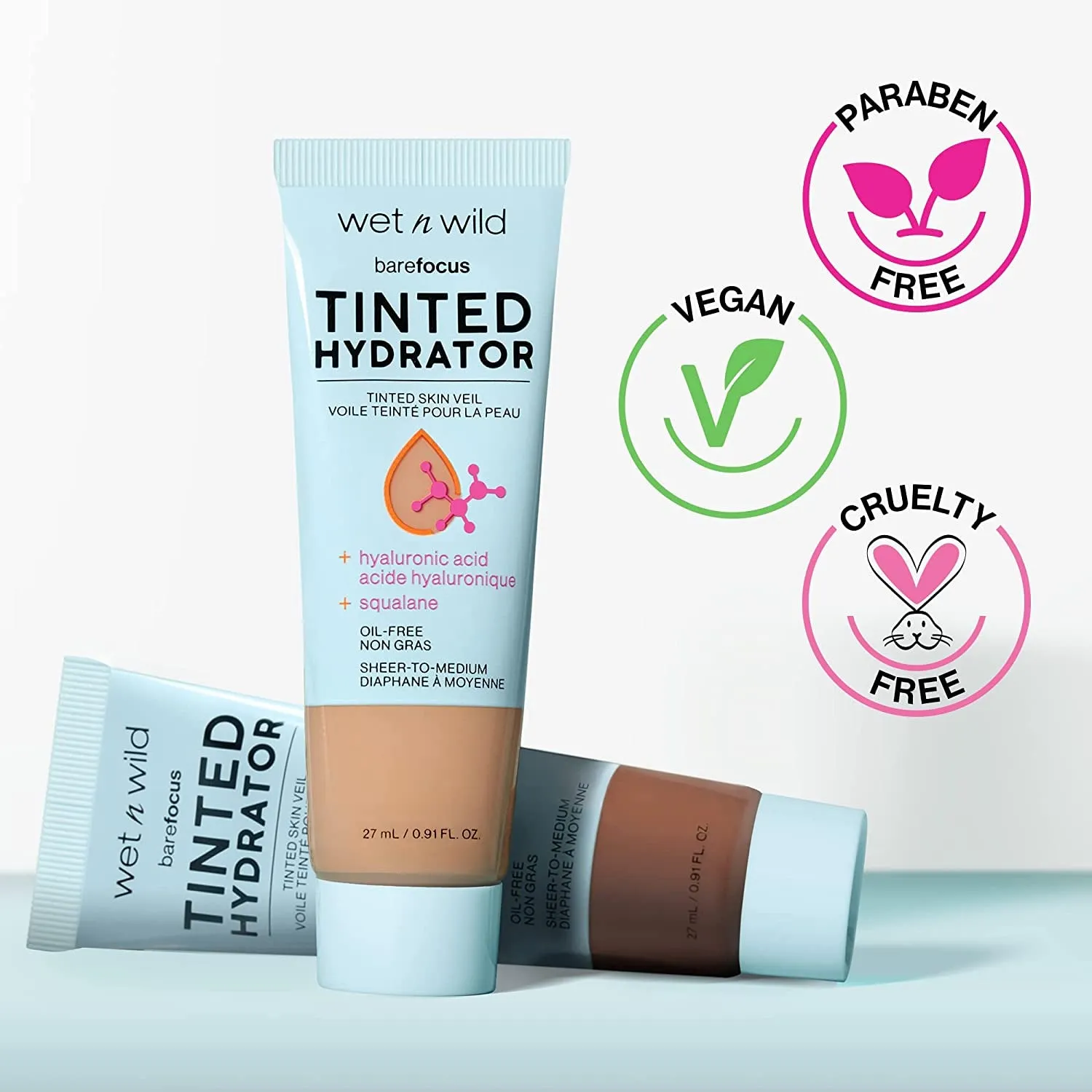 Bare Focus Tinted Hydrator Matte Finish, Light Medium, Oil-Free, Moisturizing Makeup | Hyaluronic Acid | Sheer to Medium Coverage
