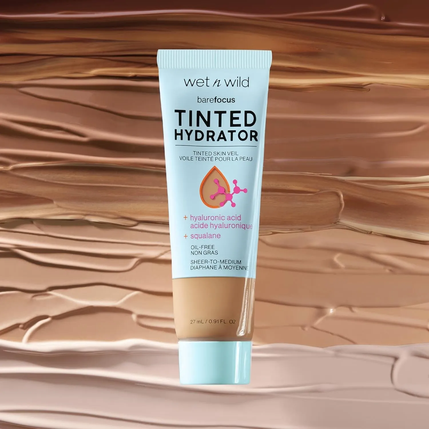 Bare Focus Tinted Hydrator Matte Finish, Light Medium, Oil-Free, Moisturizing Makeup | Hyaluronic Acid | Sheer to Medium Coverage