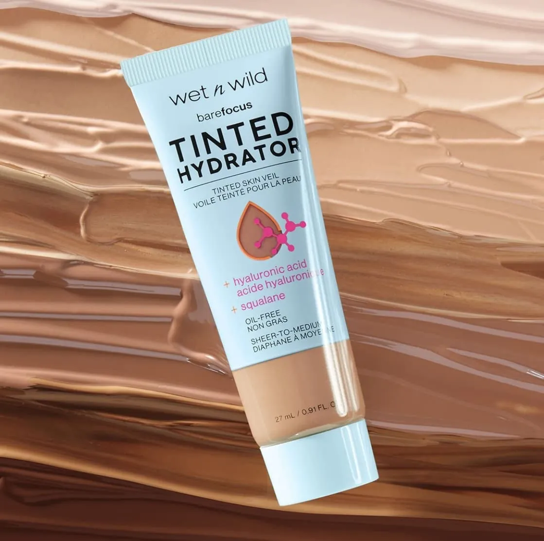 Bare Focus Tinted Hydrator Matte Finish, Light Medium, Oil-Free, Moisturizing Makeup | Hyaluronic Acid | Sheer to Medium Coverage