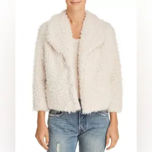 BB Dakota Hugs Don’t Lie Cropped 3/4 Sleeve Cream Faux Fur Coat Jacket Large