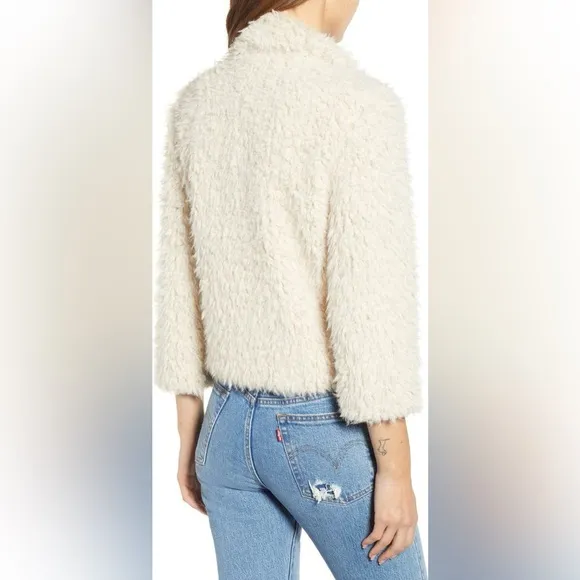 BB Dakota Hugs Don’t Lie Cropped 3/4 Sleeve Cream Faux Fur Coat Jacket Large