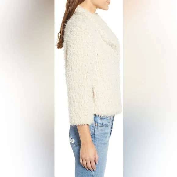 BB Dakota Hugs Don’t Lie Cropped 3/4 Sleeve Cream Faux Fur Coat Jacket Large