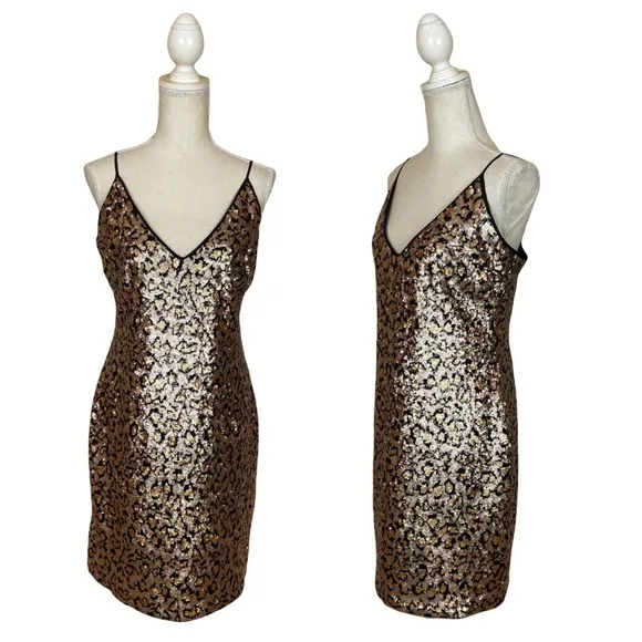 BB DAKOTA Leopard Sequin Cocktail Dress Sleeveless Party Dress Size 6 NWT