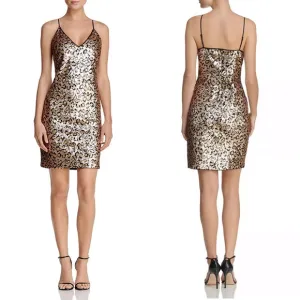 BB DAKOTA Leopard Sequin Cocktail Dress Sleeveless Party Dress Size 6 NWT
