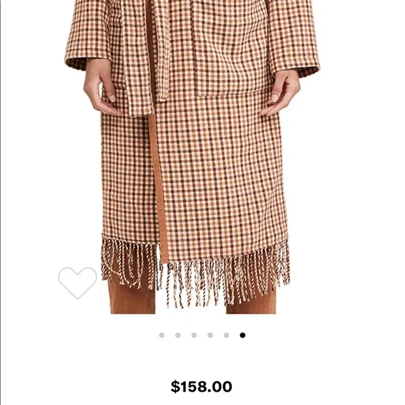 BB Dakota Tan Checkered Fringe Long Line Pea Coat