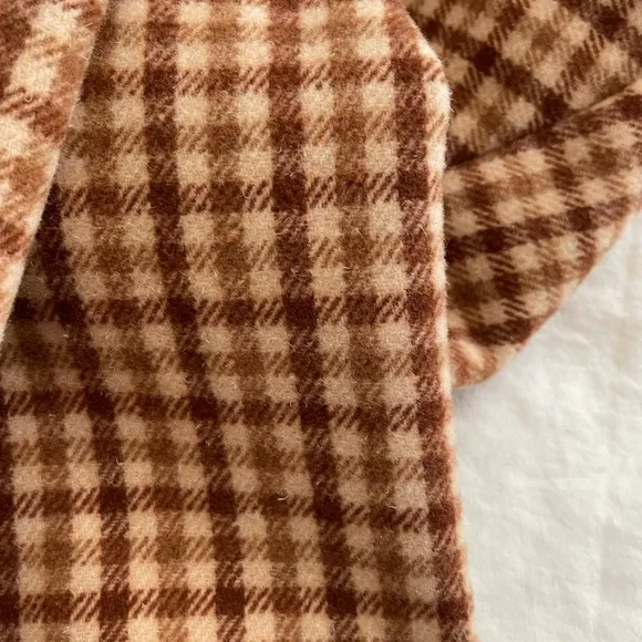 BB Dakota Tan Checkered Fringe Long Line Pea Coat