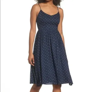 BB Dakota Sloane Navy &amp; White polka dot dr…