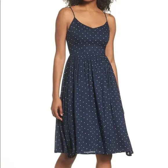 BB Dakota Sloane Navy &amp; White polka dot dr…