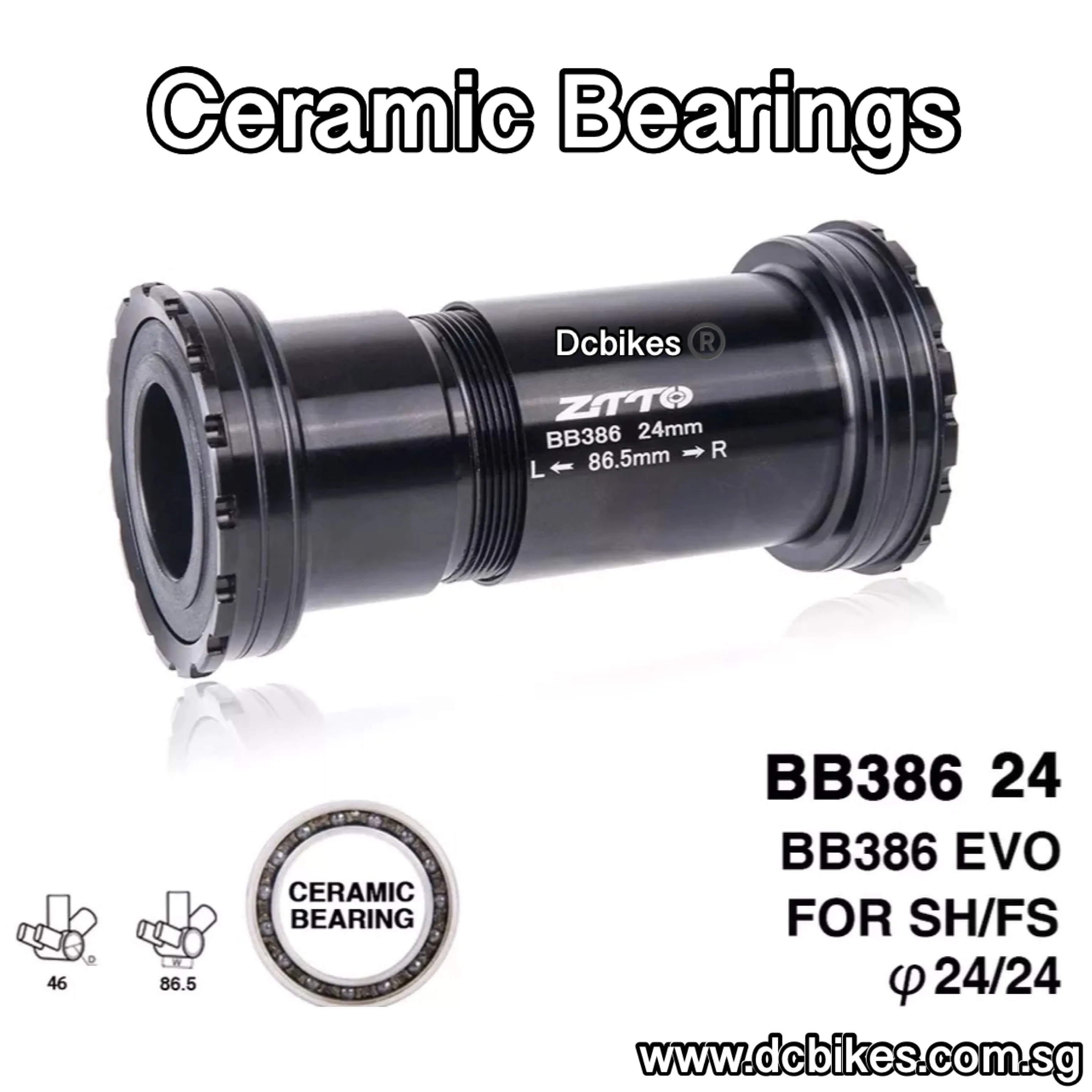 BB386 46mm 86.5mm Press Fit Bottom Brackets BB For Shimano 24mm Crank