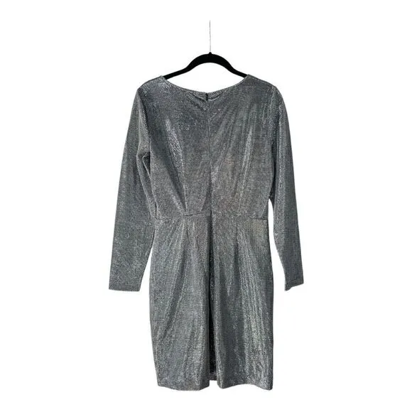 BB Dakota What’s Your Shine Twist Front Long Sleeve Mini Dress S in Gunmetal