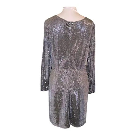 BB Dakota What’s Your Shine Twist Front Long Sleeve Mini Dress S in Gunmetal